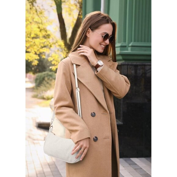 Women's Beige Tote Handbag Clutch Purse Crescent Underarm Bag Cross Body Bags - Picture 5 of 7